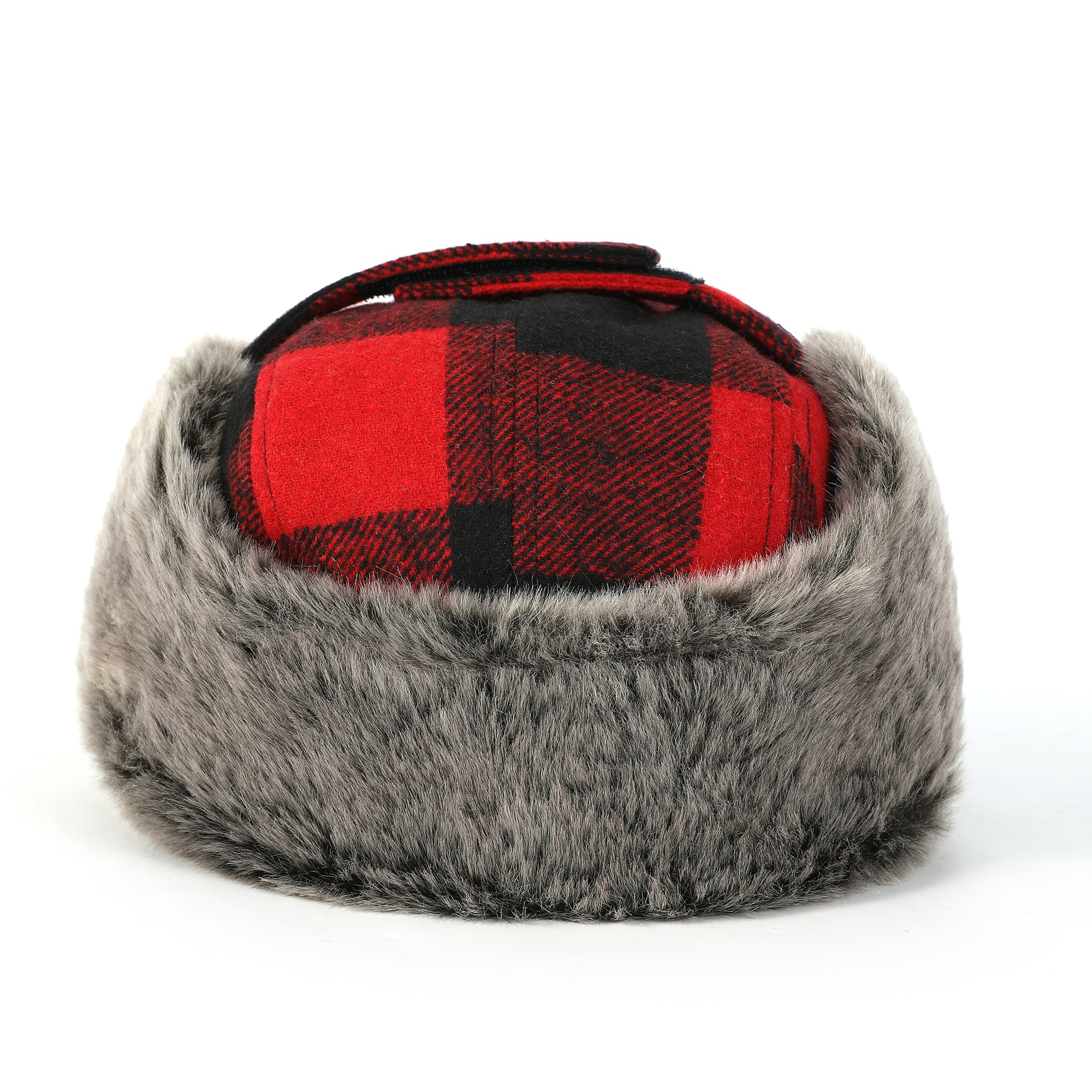 BUCKLAND Wool-Blend Buffalo Plaid Cap with Faux Fur Earflaps