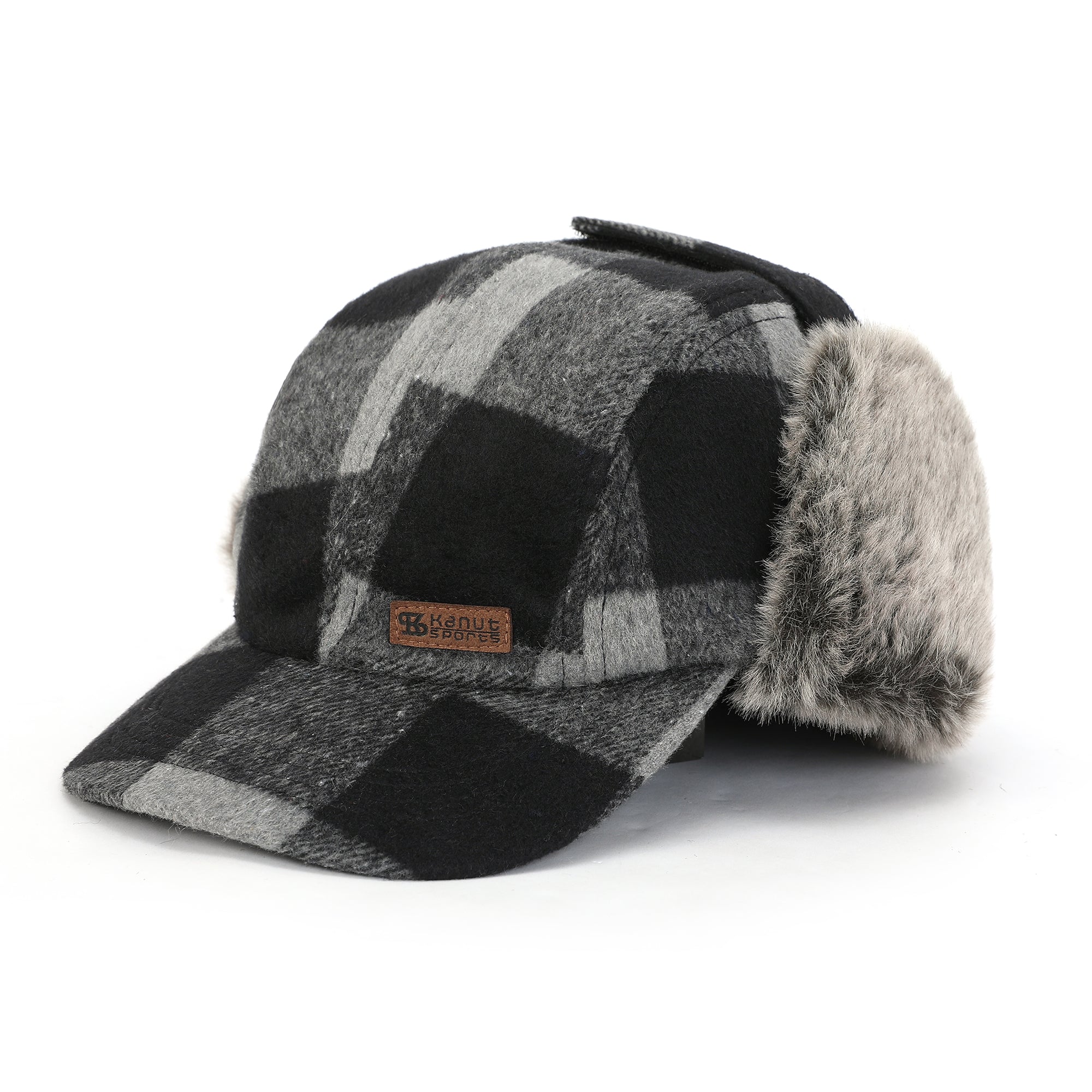 BUCKLAND Wool-Blend Buffalo Plaid Cap with Faux Fur Earflaps