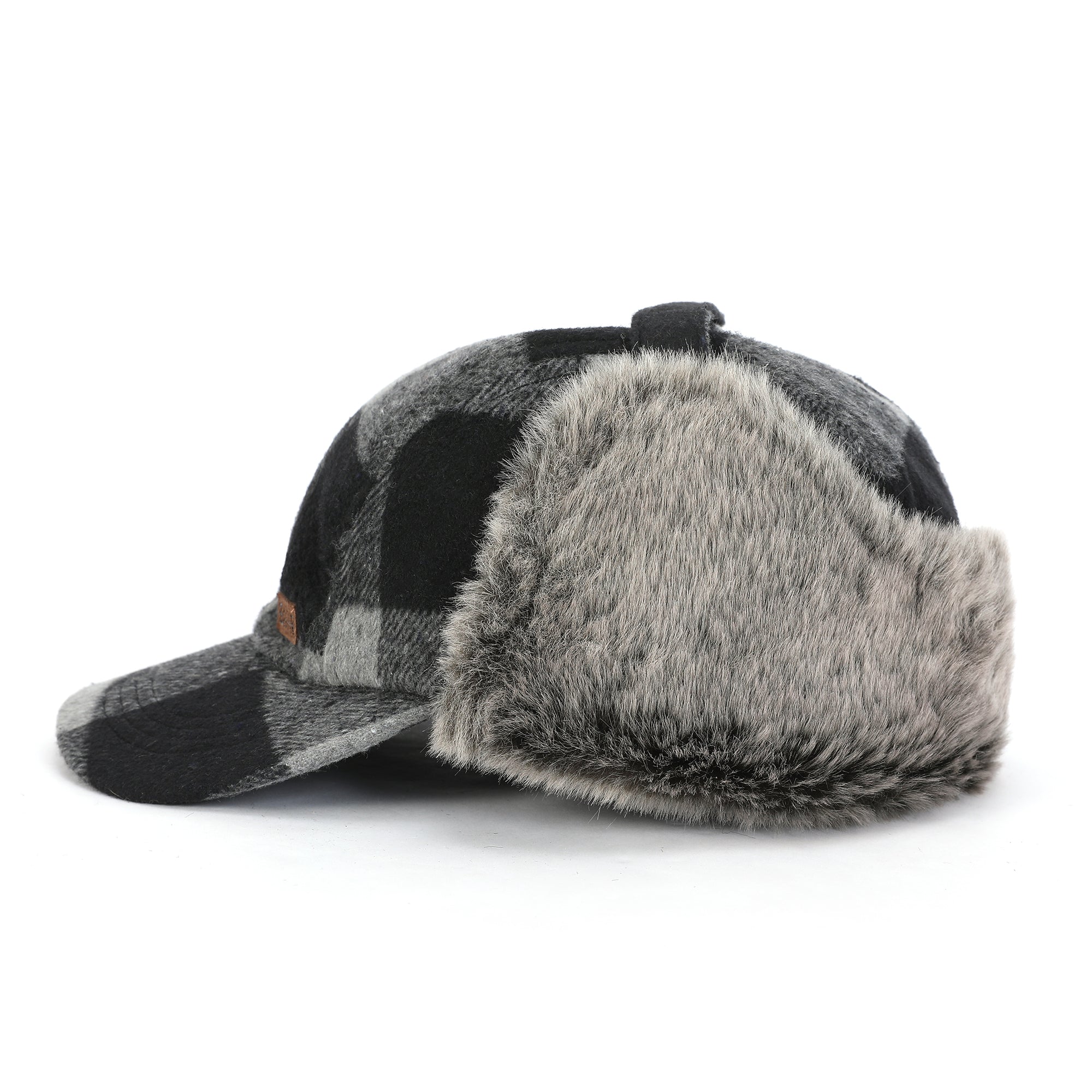 BUCKLAND Wool-Blend Buffalo Plaid Cap with Faux Fur Earflaps