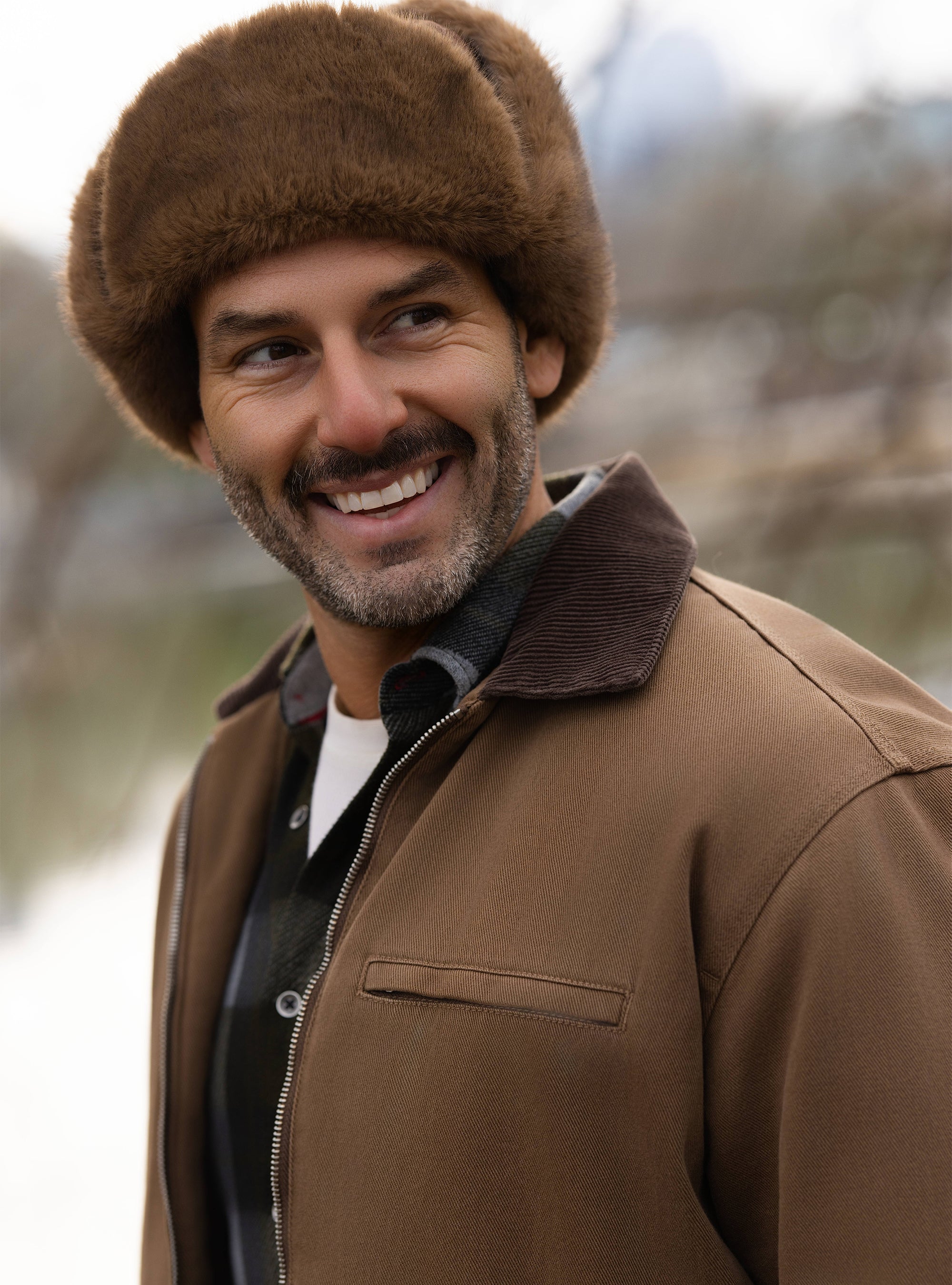 MOHAWK Faux Leather & Canvas Trapper Hat